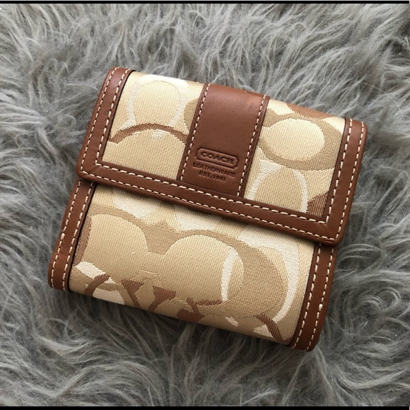 Coach Handbags - Coach Khaki Hamptons Optic French Wallet F41251